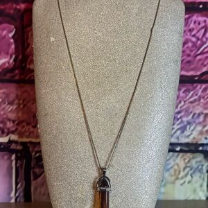 925 Silver Chain Necklace Amber Colored Glass Crystal Pendent
